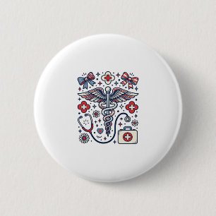 Badge Rond 5 Cm Caducée Médical Vintage Nurse Patriotique Vecteur