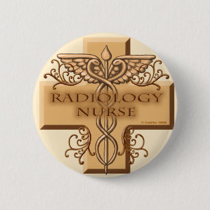 Badge Rond 5 Cm Caduceus cross Radiologie Infirmière