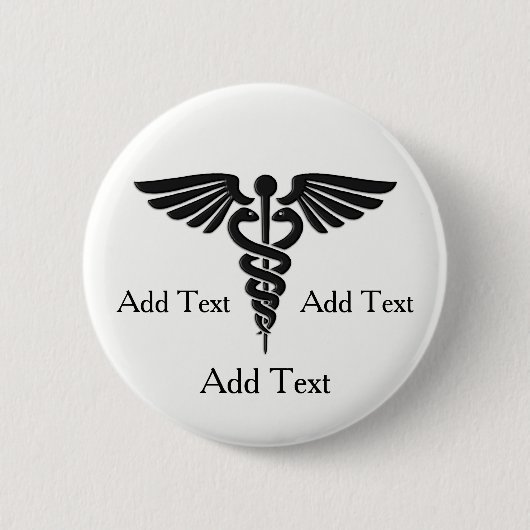 Badge Rond 5 Cm Caduceus Médicale 3 lignes Texte personnalisé (Devant)