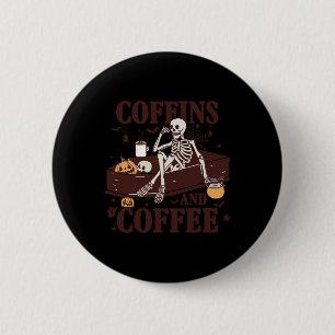 Badge Rond 5 Cm Café Et Café Drôle Skeleton Halloween