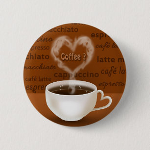 Badge Rond 5 Cm Café ? Fumée en forme de coeur