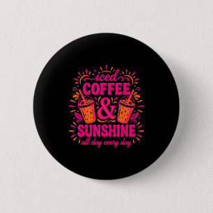 Badge Rond 5 Cm Café glacé rétro & soleil drôle été