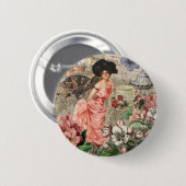 Badge Rond 5 Cm Café Lady Victorian Femme Rose Classy (Devant & derrière)