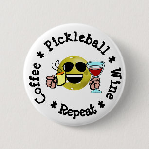 Badge Rond 5 Cm Café, Pickleball, Vin, Pickleball Répéter Addict