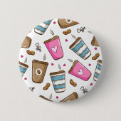 Badge Rond 5 Cm Cafés, Haricots, Coeurs, Amateur De Café (Devant)