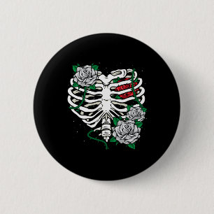 Badge Rond 5 Cm Cage De Rib Avec Fleurs Halloween Xray Squelette C