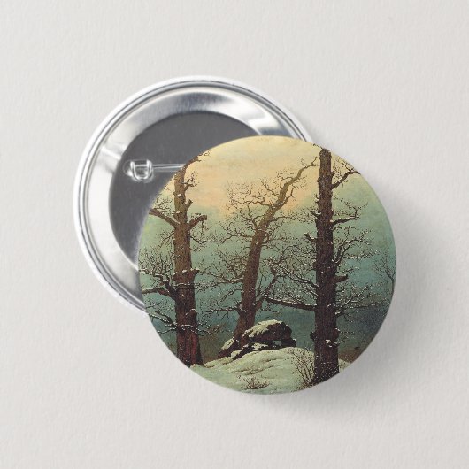Badge Rond 5 Cm Cairn in Snow par Caspar David Friedrich (Devant & derrière)