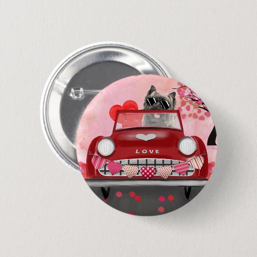 Badge Rond 5 Cm Cairn Terrier voiture avec coeur Valentine's (Devant & derrière)