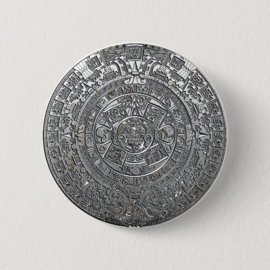 Badge Rond 5 Cm Calendrier Aztec Argent (Devant)