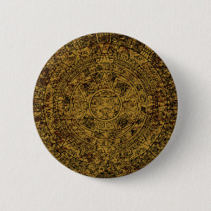 Badge Rond 5 Cm Calendrier Aztec Sun Stone vieilli