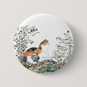 Badge Rond 5 Cm Calico Cat In The Garden
