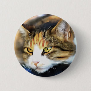 Badge Rond 5 Cm Calico Jaune Chat réaliste Portrait pour animal