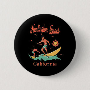 Badge Rond 5 Cm Californie Huntington Beach Ca Surfeur Surfant Poi