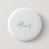 Badge Rond 5 Cm Calligraphie de nom Script Plain Simple Blanc Bleu (Devant)