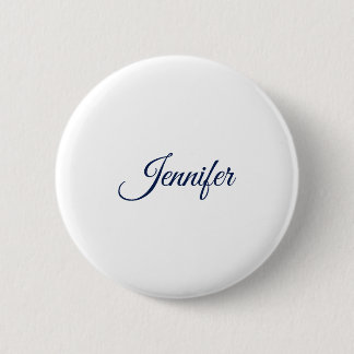 Badge Rond 5 Cm Calligraphie Élégant Bleu Blanc Simple Nom