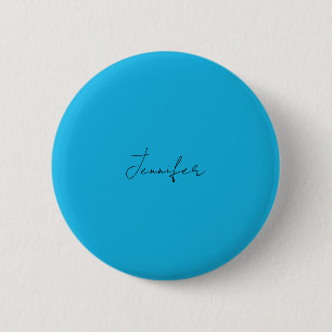 Badge Rond 5 Cm Calligraphie Élégante Plaque Simple Nom Bleu