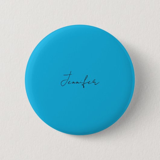 Badge Rond 5 Cm Calligraphie Élégante Plaque Simple Nom Bleu (Devant)