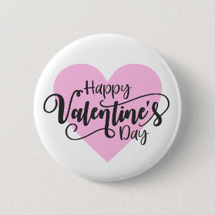 Badge Rond 5 Cm Calligraphie Heureuse Sainte-Valentin   Bouton d'é