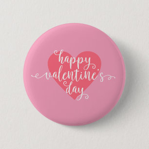 Badge Rond 5 Cm Calligraphie Heureuse Sainte-Valentin   Bouton d'é