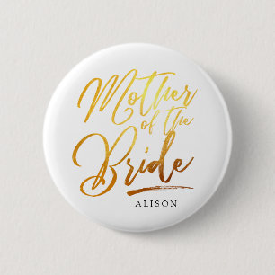 Badge Rond 5 Cm Calligraphie Or Mère de la mariée élégante