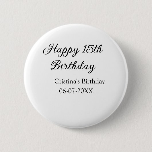 Badge Rond 5 Cm calligraphie simple minimum heureux 15e anniversai (Devant)
