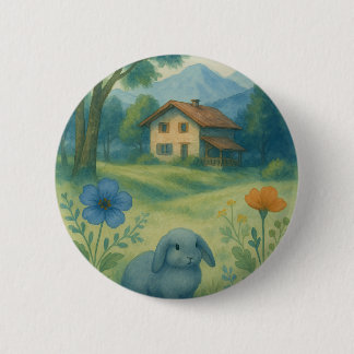 Badge Rond 5 Cm Calme matinal – Prairie à l'aquarelle avec Bagolo