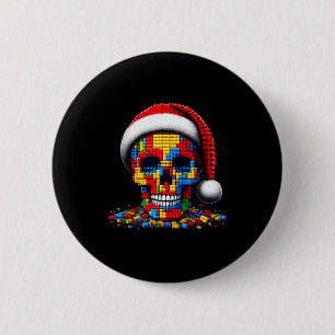 Badge Rond 5 Cm Calque de Crâne de Noël Chapeau de Père Noël Maste