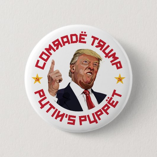 Badge Rond 5 Cm Camarade Trump : La marionnette de Poutine, illust (Devant)