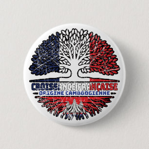 Badge Rond 5 Cm Cambodge Cambodge France Arbre Drapeau