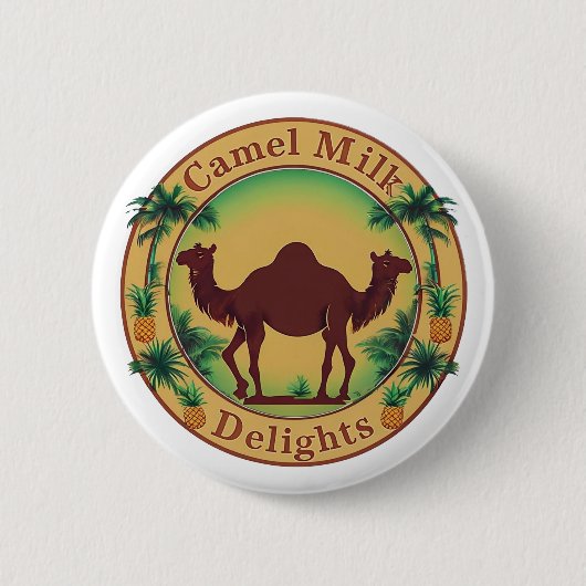 Badge Rond 5 Cm Camel Milk Delights-Tropical Camel Palm Pineapple (Devant)