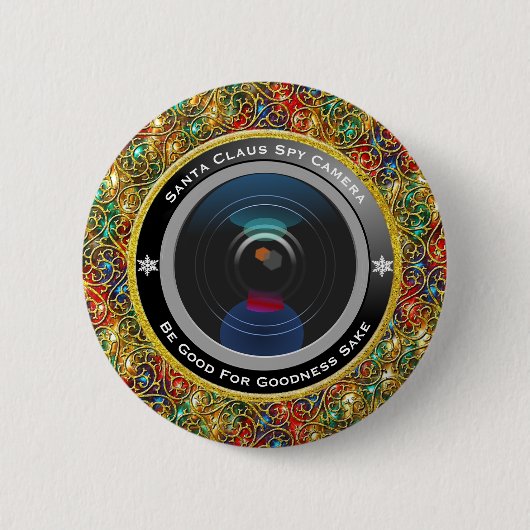 Badge Rond 5 Cm Caméra espion du Père Noël (Devant)