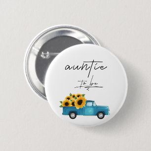 Badge Rond 5 Cm Camion à l'aquarelle avec Tante de tournesols à ve