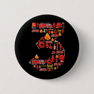 Badge Rond 5 Cm Camion de pompiers 3e anniversaire garçon pompier