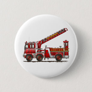 Badge Rond 5 Cm Camion de pompiers de crochet et d'échelle