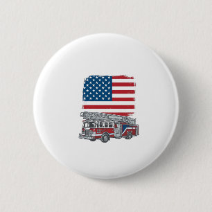 Badge Rond 5 Cm Camion de pompiers patriotique drapeau américain v
