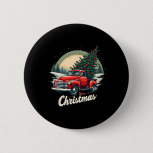Badge Rond 5 Cm Camion de ramassage rouge Joyeux Arbre de Noël Vac