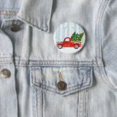Badge Rond 5 Cm Camion pick-up rouge de Noël sur une route de (En situation)