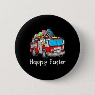 Badge Rond 5 Cm Camion Pompier Jour de Pâques oeufs de lapin Joyeu