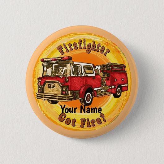 Badge Rond 5 Cm Camion pompier pompier pin (Devant)