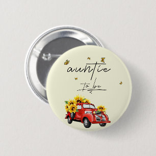Badge Rond 5 Cm Camion rouge vintage avec Tante tournesol