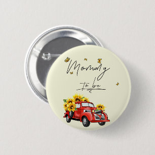 Badge Rond 5 Cm Camion Rouge Vintage avec Tournesol Maman à Venir