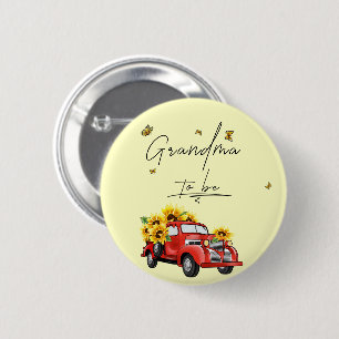 Badge Rond 5 Cm Camion Rouge Vintage avec Tournesols Futur Mamie