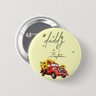 Badge Rond 5 Cm Camion Rouge Vintage avec Tournesols Futur Papa