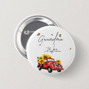 Badge Rond 5 Cm Camion Rouge Vintage avec Tournesols Grand-mère à 