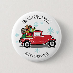 Badge Rond 5 Cm Camion vintage avec jouets Joyeux Noël Ajouter un 