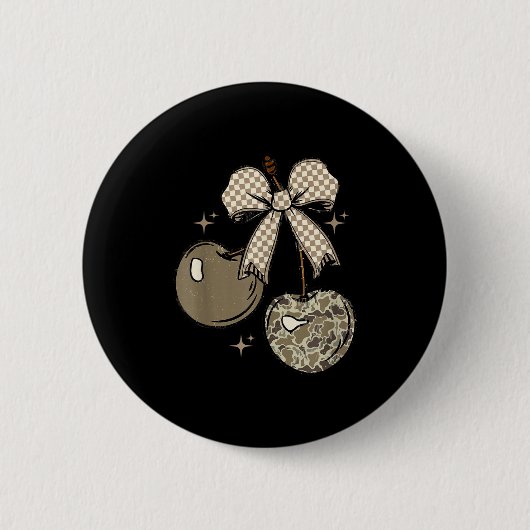 Badge Rond 5 Cm Camo Checkered Cherry Bow, Hunting,checkered Patte (Devant)
