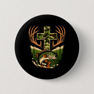 Badge Rond 5 Cm Camo Foi Chasse Pêche Croix Pêcheur à la ligne Pêc