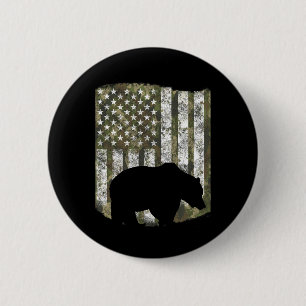 Badge Rond 5 Cm Camo Us Drapeau Ours Grizzli Camoflage Chasse Chas