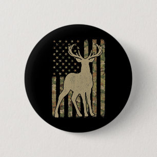 Badge Rond 5 Cm Camouflage Drapeau Américain Chasseur de Deer Chas