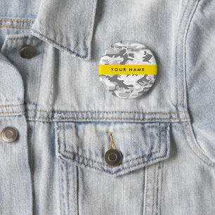 Badge Rond 5 Cm Camouflage gris neige d'hiver Votre nom Personnali